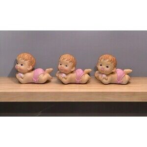 3 CWI Brand Baby Figurines Vintage Baby Shower Gift Decor Crafts 2” T Pink NWT